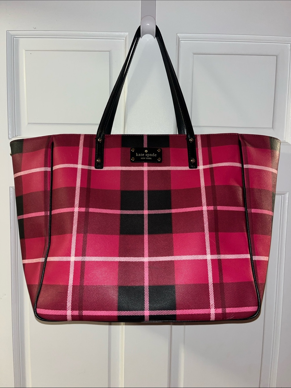 kate spade Pink and Black Plaid Tote